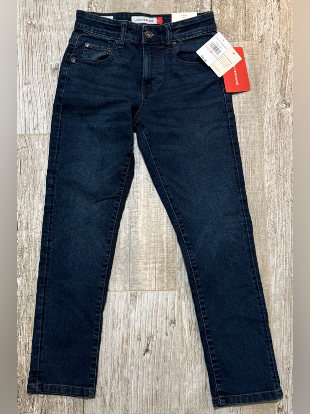 Lucky Brand Boys Dark Blue “Droit” Straight Fit Jeans with Adjustable Waistband